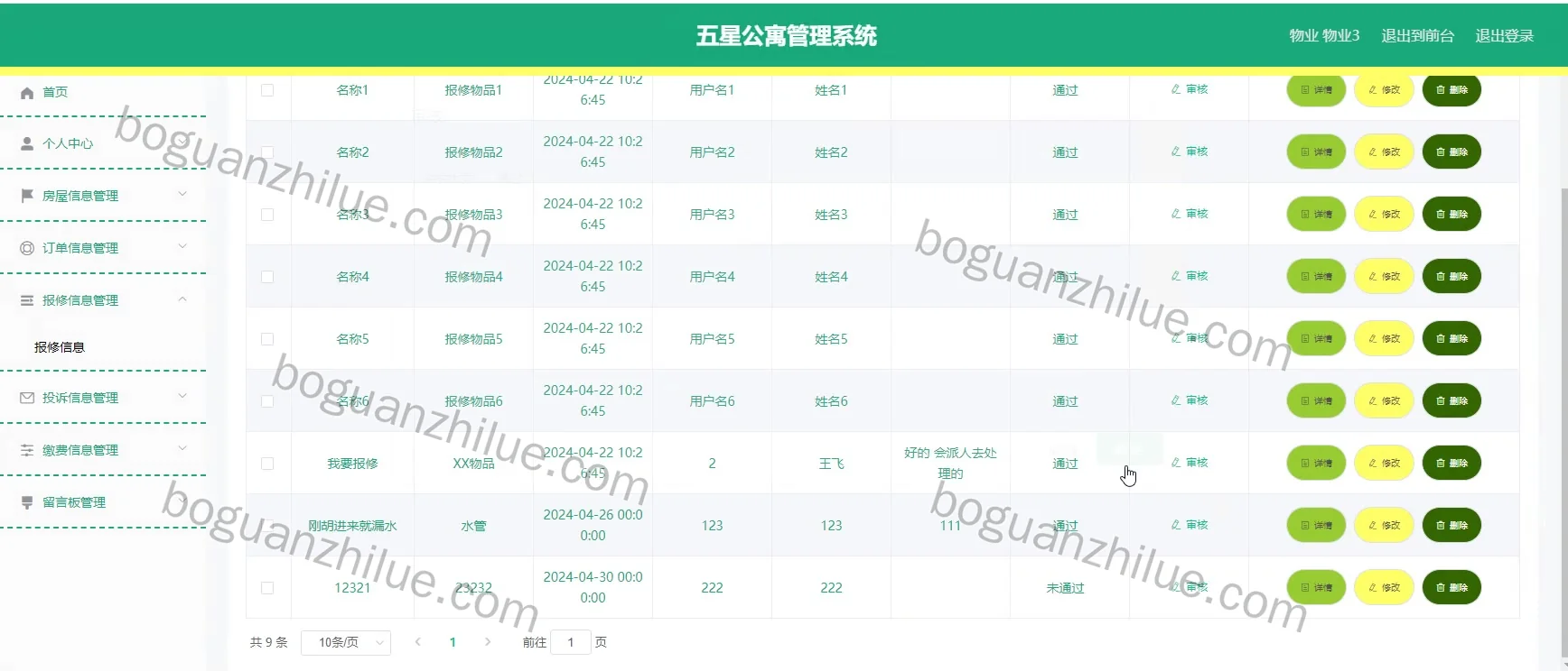 java ssm 五星公寓管理系统的设计与实现项目截图 9