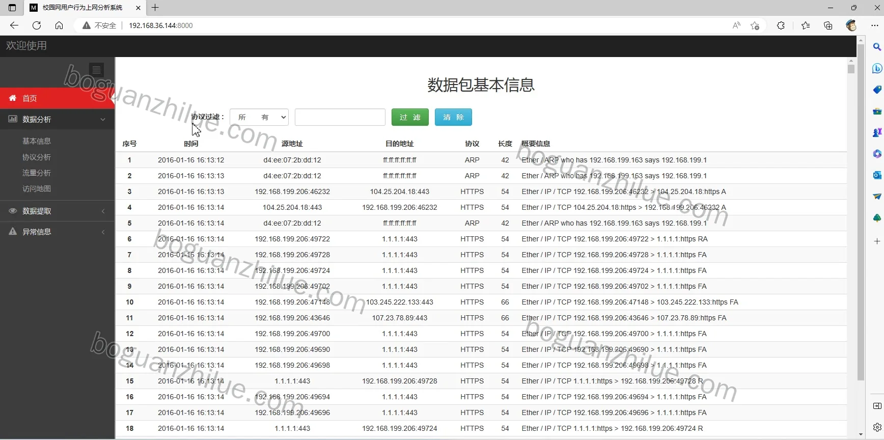 基于Wireshark的校园网用户行为上网分析系统的设计与实现项目截图 7